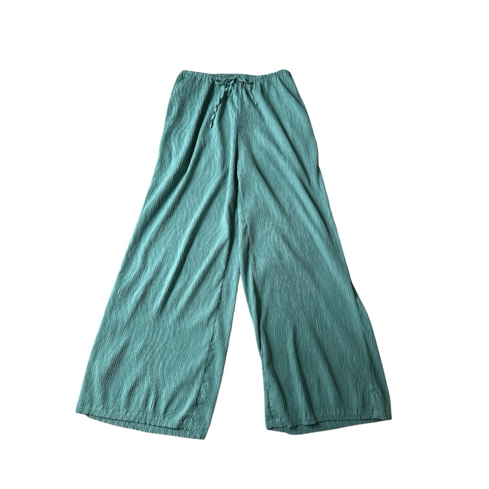4SI3NNA Irene Pants Women's Large Green Wide Leg Flowy Casual Loungewear Crinkle